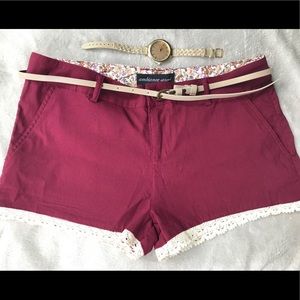 Maroon Shorts with Cream Belt